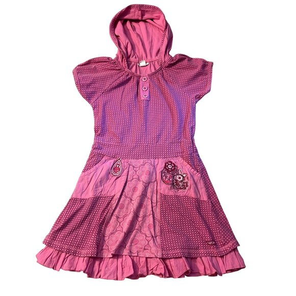 Naartjie Kids Pink Hooded Dress XXL 8 Years With Decorative Flowers & Pockets - Picture 1 of 3